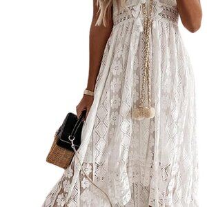 Women's Summer Dresses Sleeveless Lace Casual Tassel Beach Spaghetti Straps Flow